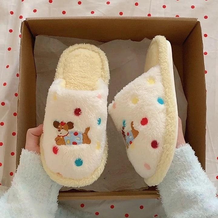 Fluffy Color Dot Slippers