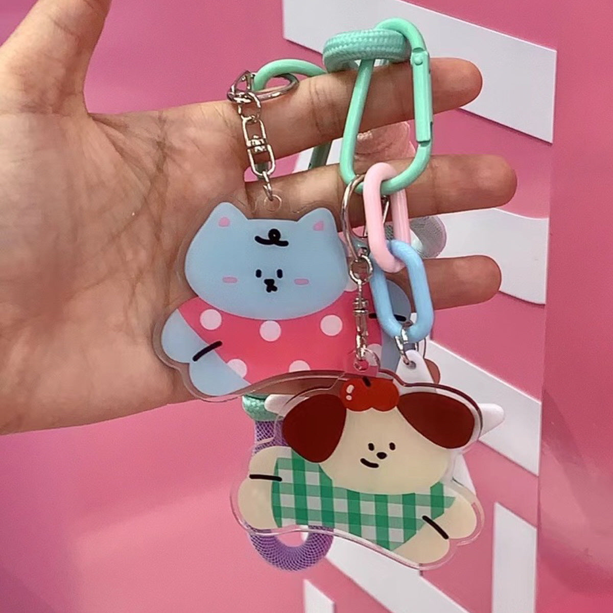 Kitty And Puppy Keychain